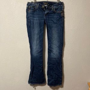 Silver Jean Low Rise Wide Leg Distressed Jeans